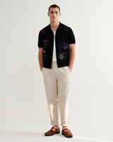 wax london men's Tellaro - Navy And Multicolour Shapes Embroidered Shirt