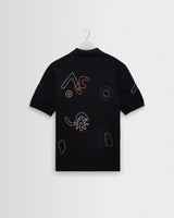 wax london men's Tellaro - Navy And Multicolour Shapes Embroidered Shirt