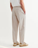 wax london men's Tyne - Stone Cotton Tencel Loose Fit Trousers