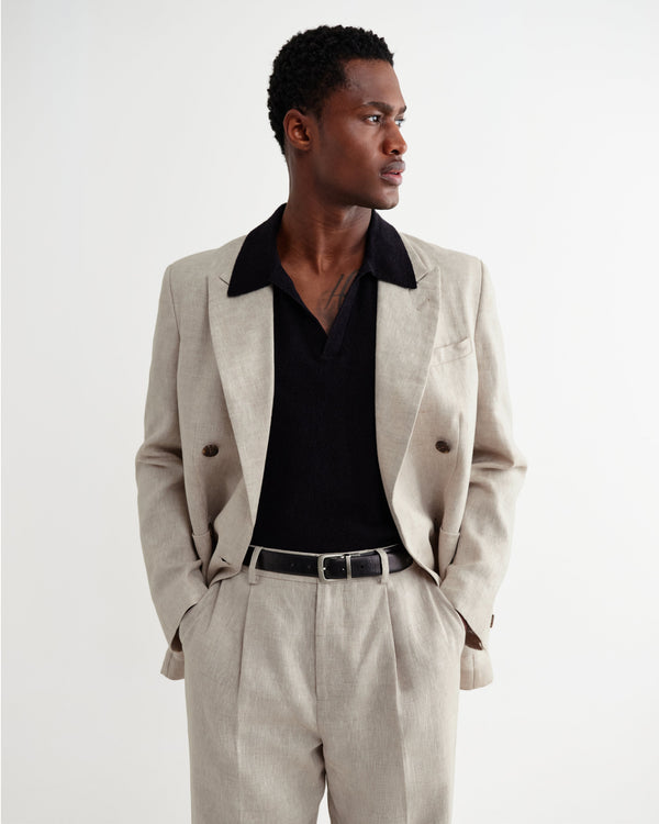 wax london men's Vigo - Natural Linen Double-Breasted Blazer