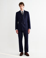 wax london men's Vigo - Navy Linen Double-Breasted Blazer