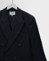 wax london men's Vigo - Navy Linen Double-Breasted Blazer