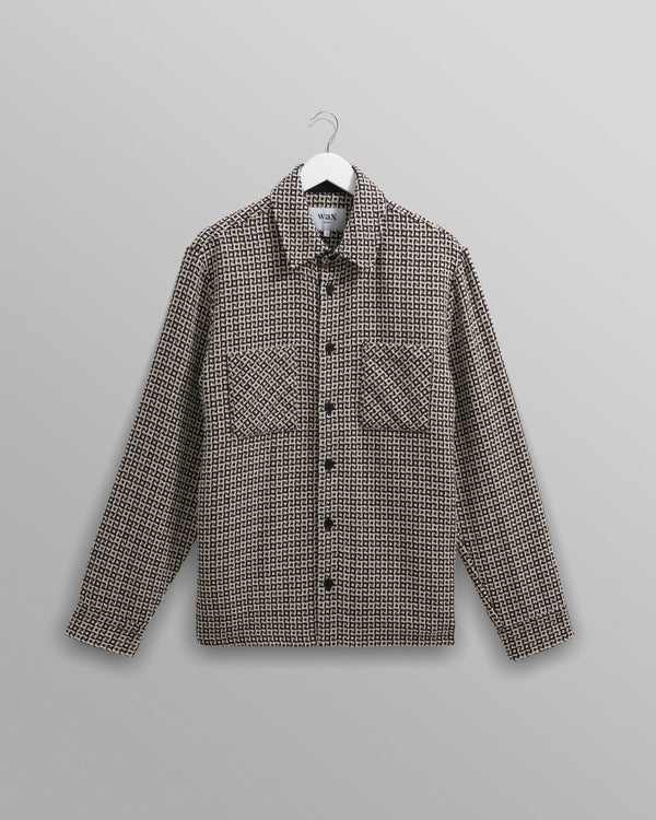 wax london men's Whiting - Black And Ecru Dizzy Weave Overshirt