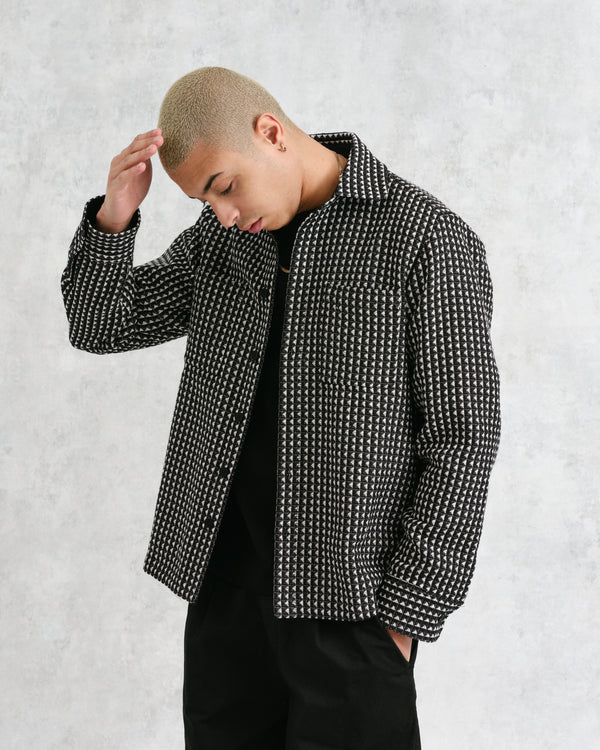 wax london Whiting - Black And Ecru Frome Overshirt
