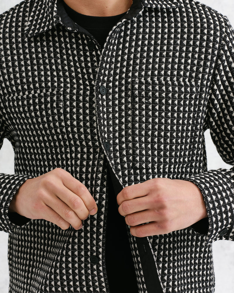 wax london Whiting - Black And Ecru Frome Overshirt