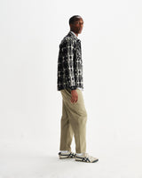 wax london men's Whiting - Black And Ecru Glitch Check Overshirt