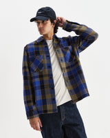 wax london men's Whiting - Blue And Khaki Pike Check Overshirt