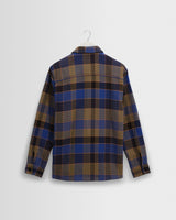wax london men's Whiting - Blue And Khaki Pike Check Overshirt