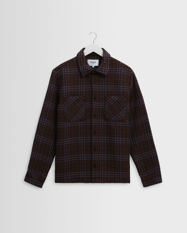 wax london men's Whiting - Brown And Blue Skate Check Overshirt