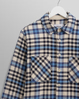 wax london men's Whiting - Ecru And Blue Strand Check Overshirt