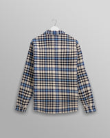 wax london men's Whiting - Ecru And Blue Strand Check Overshirt