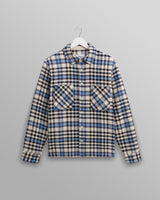 wax london men's Whiting - Ecru And Blue Strand Check Overshirt