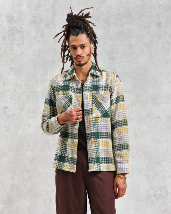 wax london Whiting - Ecru And Green Addle Check Overshirt
