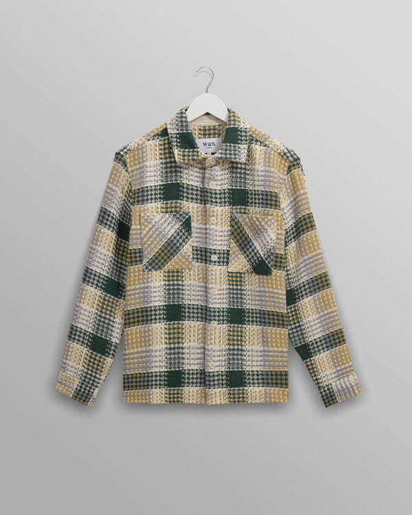wax london Whiting - Ecru And Green Addle Check Overshirt