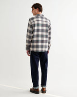 wax london men's Whiting - Ecru And Green Hutton Check Overshirt