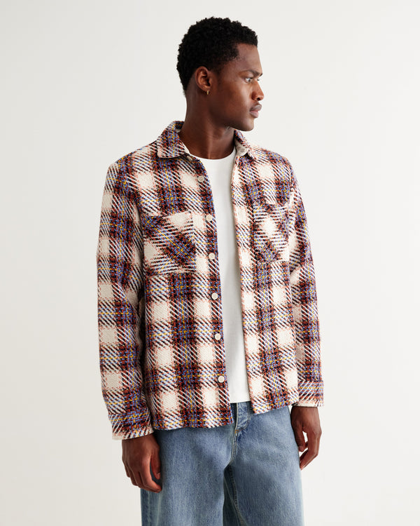 wax london men's Whiting - Ecru And Multicolour Hutton Check Overshirt