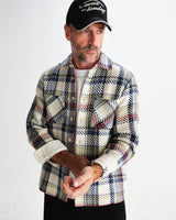 wax london men's Whiting - Ecru And Multicolour Jazz Weave Overshirt