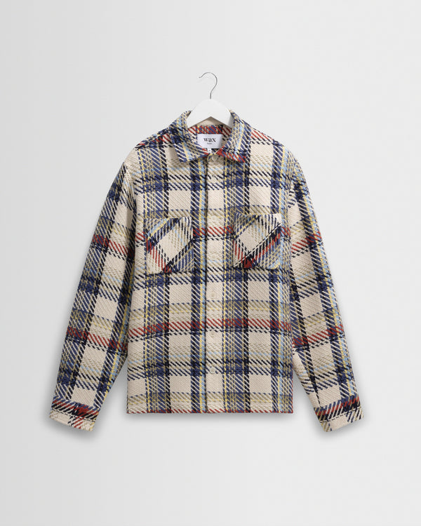 wax london men's Whiting - Ecru And Multicolour Jazz Weave Overshirt