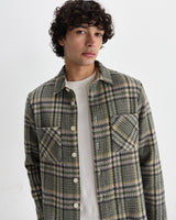 wax london men's Whiting - Green Wool Check Overshirt