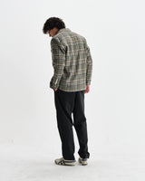 wax london men's Whiting - Green Wool Check Overshirt