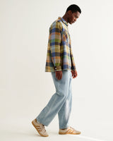 wax london men's Whiting - Khaki And Multicolour Pike Check Overshirt