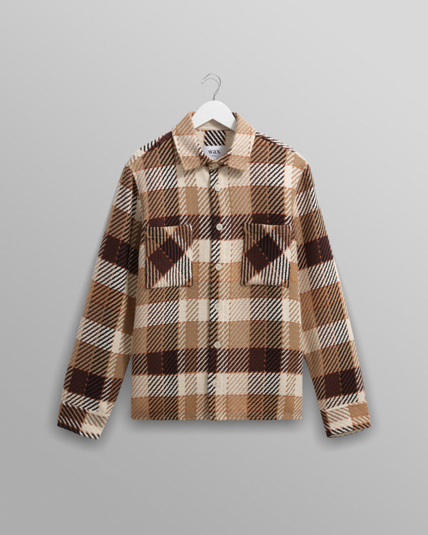 wax london men's Whiting - Natural And Brown Pike Check Overshirt