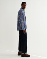 wax london men's Whiting - Navy And Blue Houndstooth Weave Overshirt