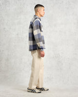 wax london men's Whiting - Navy And Ecru Block Check Overshirt