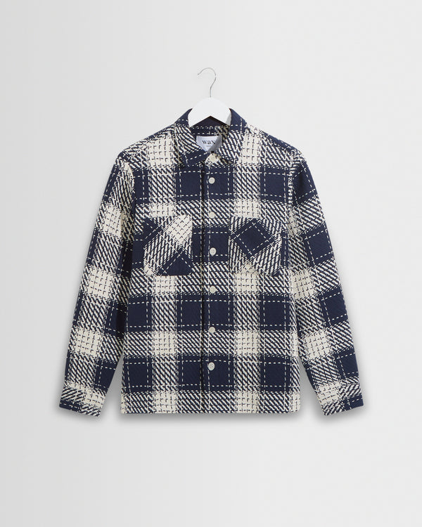 wax london men's Whiting - Navy Marine Beatnik Overshirt