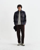 wax london men's Whiting - Navy Wool Check Overshirt