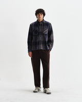 wax london men's Whiting - Navy Wool Check Overshirt