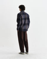 wax london men's Whiting - Navy Wool Check Overshirt
