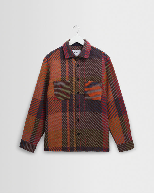 wax london men's Whiting - Orange And Multicolour Tempo Check Overshirt
