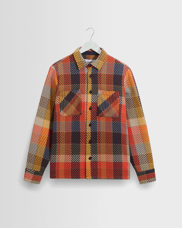 wax london men's Whiting - Orange Pike Check Overshirt