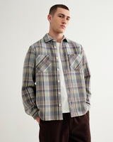 wax london men's WHITING OVERSHIRT BASKET WEAVE BLUE / GREEN