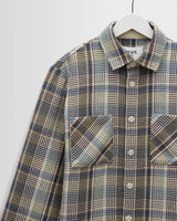 wax london men's WHITING OVERSHIRT BASKET WEAVE BLUE / GREEN