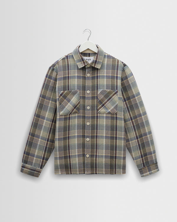 wax london men's WHITING OVERSHIRT BASKET WEAVE BLUE / GREEN