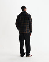 wax london men's Whiting - Teal And Orange Drawn Check Wool Overshirt