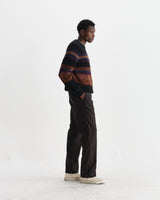 wax london men's Wilde - Black And Dark Multicolour Brush Stripe Wool Crewneck