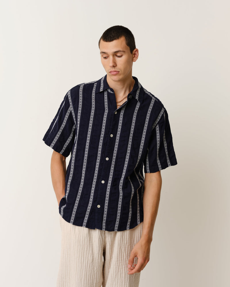 Didcot Shirt Navy Leno Stripe