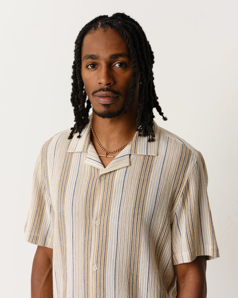 Didcot Shirt Navy/Mustard Crinkle Stripe