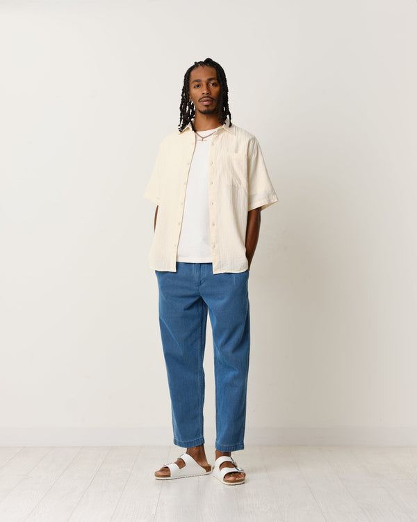 Drum Shirt Ecru Textured Stripe