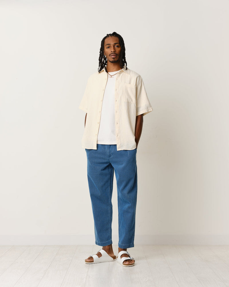Drum Shirt Ecru Textured Stripe
