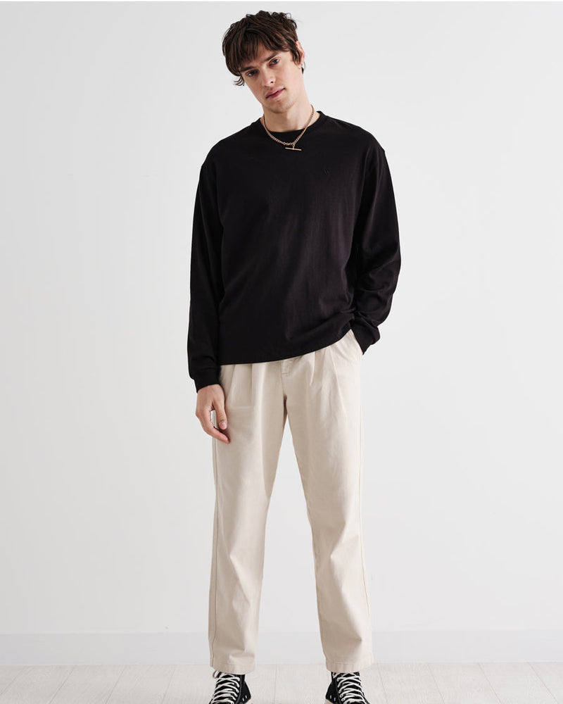Hayden LS T Shirt Black With Tonal W