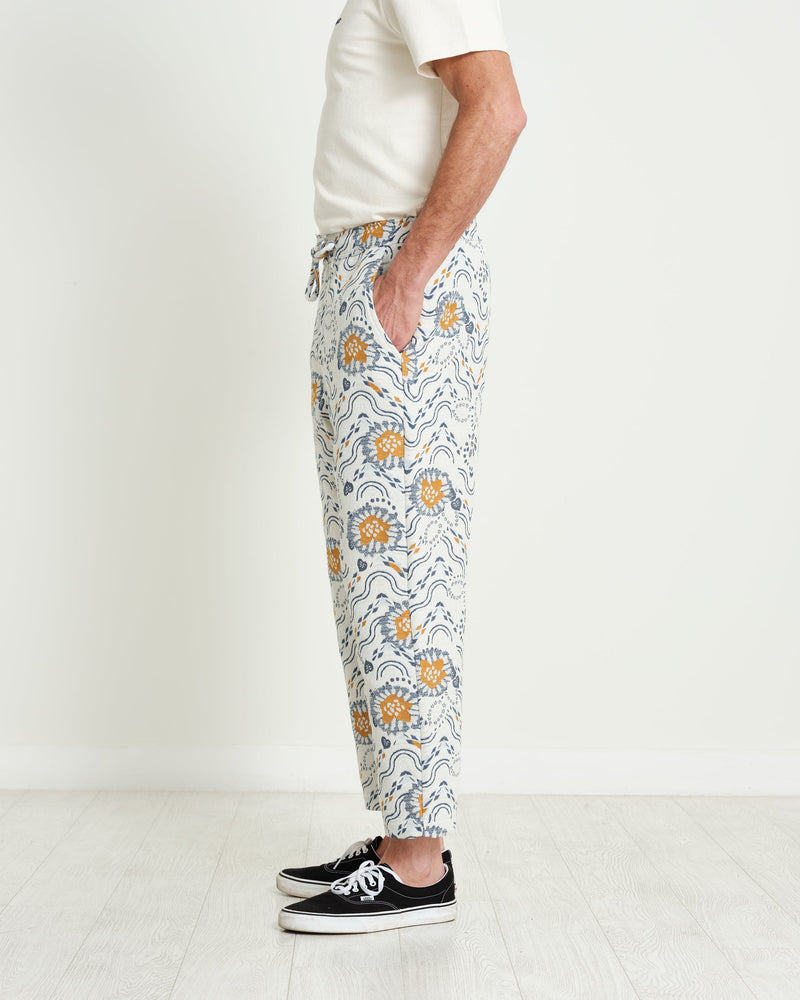 Kurt Trousers Blue/Mustard Floral Jacquard