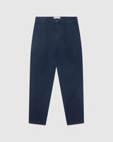 Pleat Trousers Navy Cotton Twill