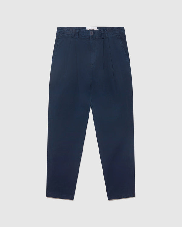 Pleat Trousers Navy Cotton Twill