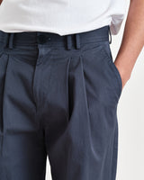 Pleat Trousers Navy Cotton Twill