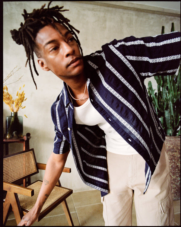 Didcot Shirt Navy Leno Stripe