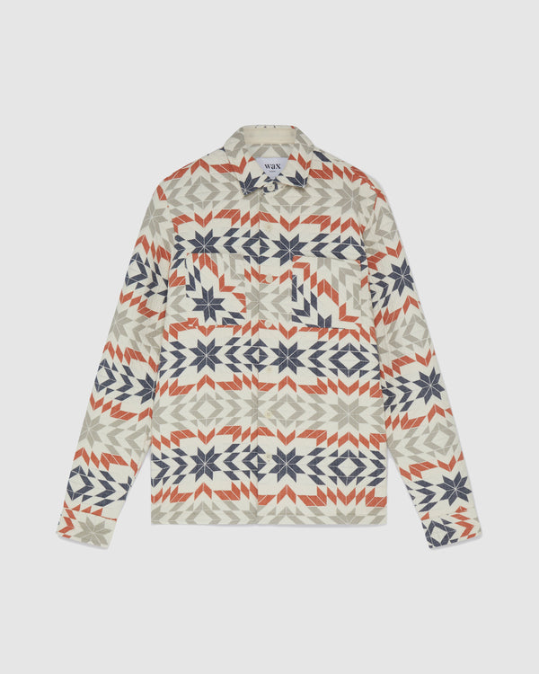 Whiting Overshirt Ecru/Rust Maze Jacquard